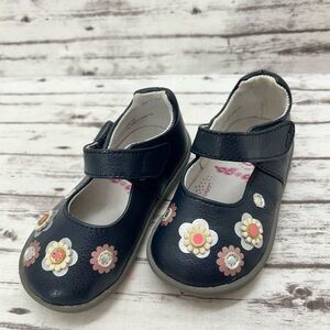 Pediped Floral Kids Shoes Navy and Pink Baby Size 5.5 Heel Cushion Comfort
